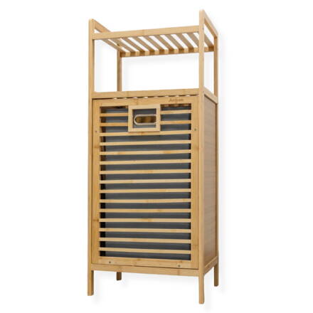 Raft de bambus cu coș de rufe DORIS, 40x30x95cm, maro/gri  