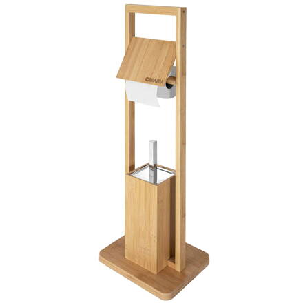 Suport de hârtie igienică și perie de WC de bambus, 24,5x20x83cm, maro  