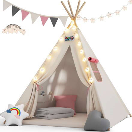 Cort tip teepee pentru copii JULIA, 160x120x120cm, bej/roz