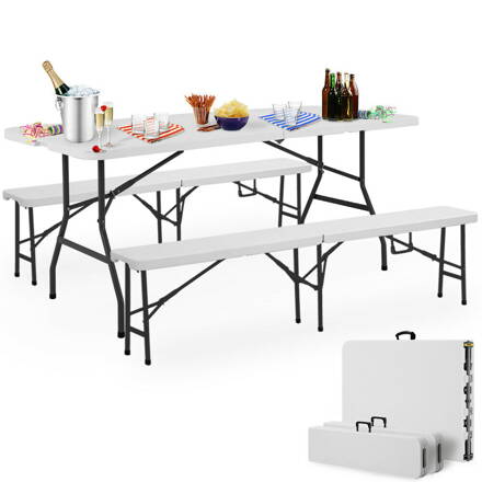 Pivný set PIKNIK z umelej hmoty, sklápateľný, 183cm, biela