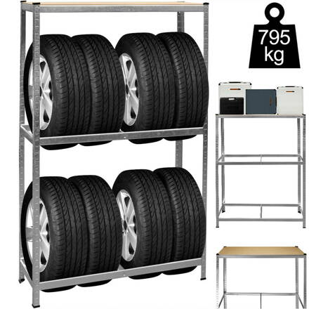 Regál na pneumatiky TYRE, 120x40x180cm, max. 795kg, ocelová/světle hnědá