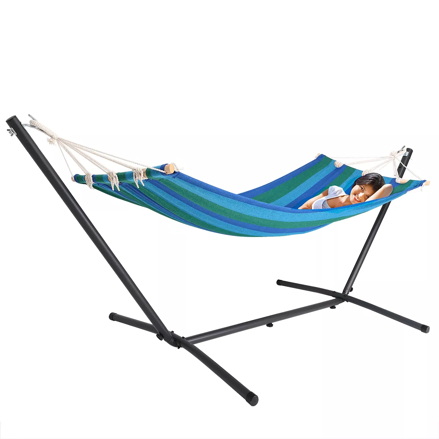 Houpací síť RELAX s kovovým stojanem, 200x80x110cm, modrá